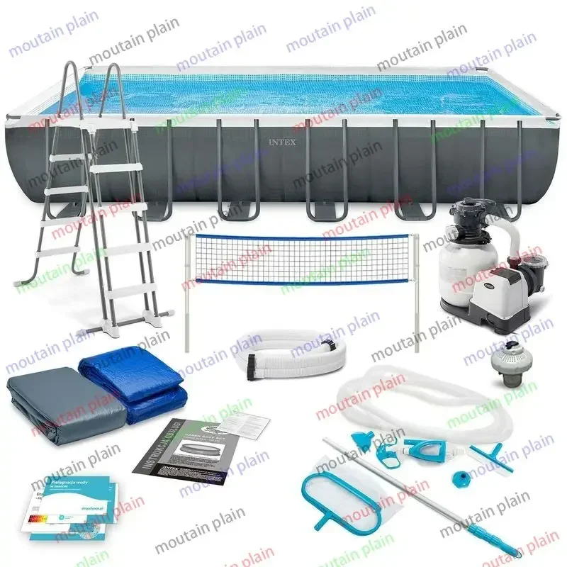 PVC Swimming Pool Ultra Metal Rectangular Frame Above Ground Pool with Sand Filter Pump Ladder 26374 975 X 488 X 132 Cm