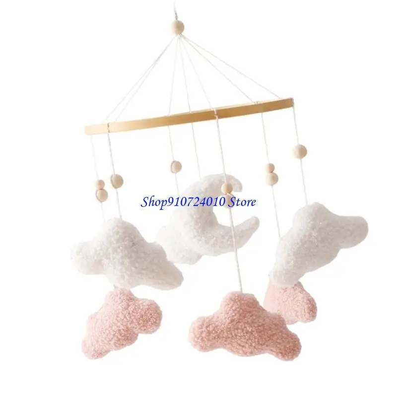 سرير متنقل على شكل سحابة قمر ناعم من القطيفة 77HD مع أجراس لطيفة لحديثي الولادة تطوير حسي للأطفال الرضع ولعبة عربة أطفال آمنة