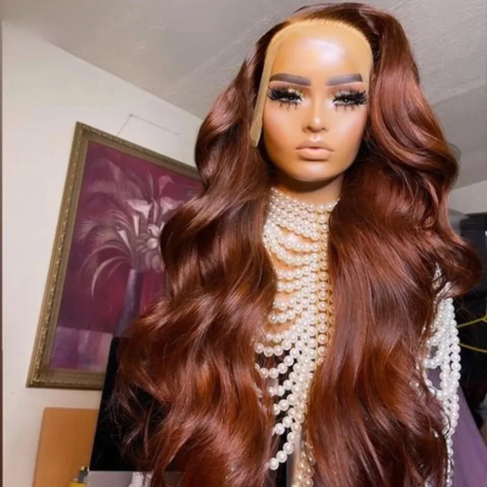 جزء مجاني الشوكولاته براون الدانتيل شعر مستعار أمامي الجسم موجة الاصطناعية قبل قطعها غلويليس HD 13X4 الدانتيل الباروكات الأمامية للنساء