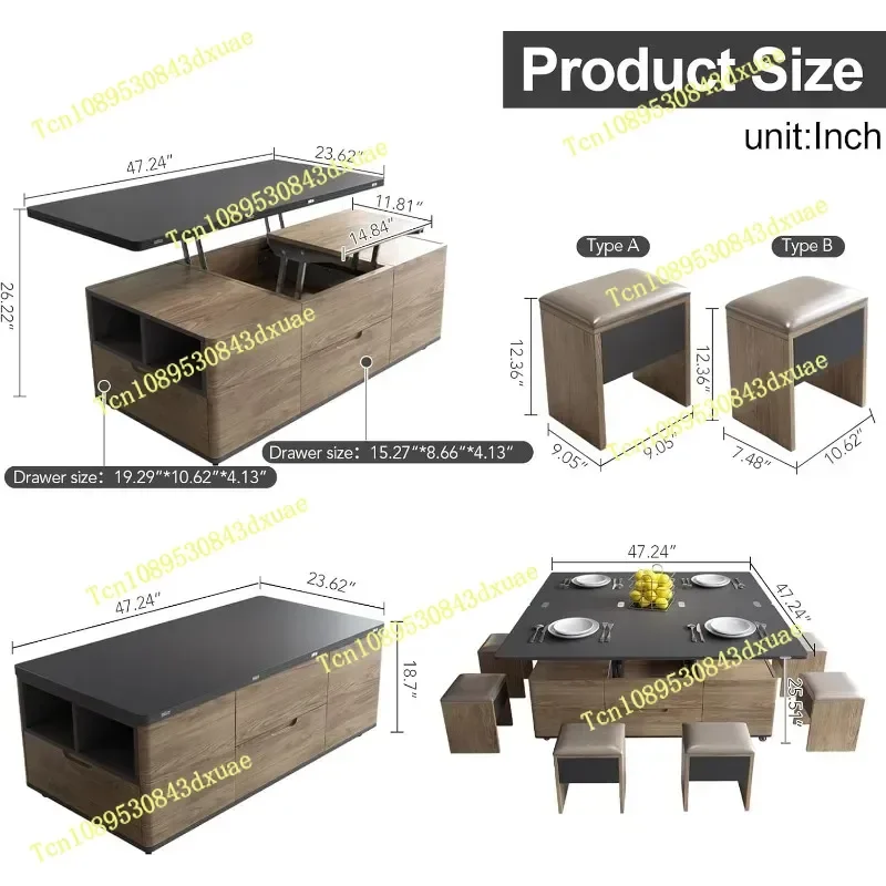 home.Lift Top Coffee    with 4 Stools Modern Rising   top Center    for Living Room Expandable Dining    Multifuctio