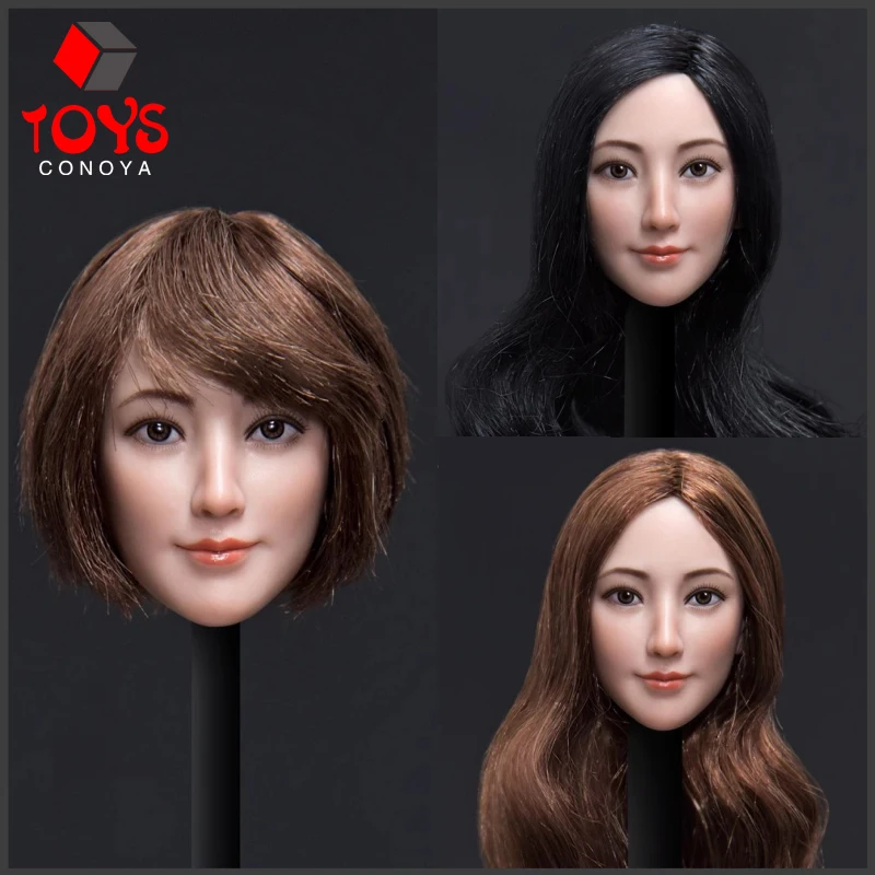 CAT TOYS CT016 1/6 Asian Female Head Sculpt Long Curls Short Hair Head for 12 Inch Female Action Figure Body Dolls