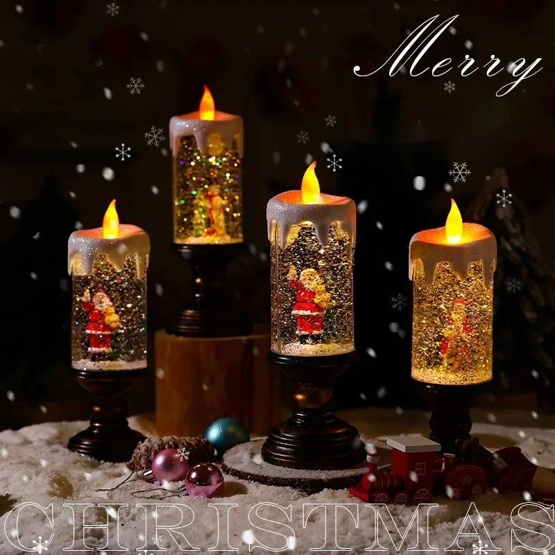 

Christmas Candlelights Crystals Drifting Snow Sparkling Stars Snowman Acrylic Elderly Gifts Scene Decorations Ornaments New