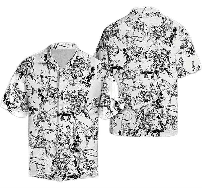 Funny Skull West Cowboy camicie stampate in 3d per uomo abbigliamento Tropical Summer Boy Streetwear camicette a maniche corte con risvolto Top Vintage