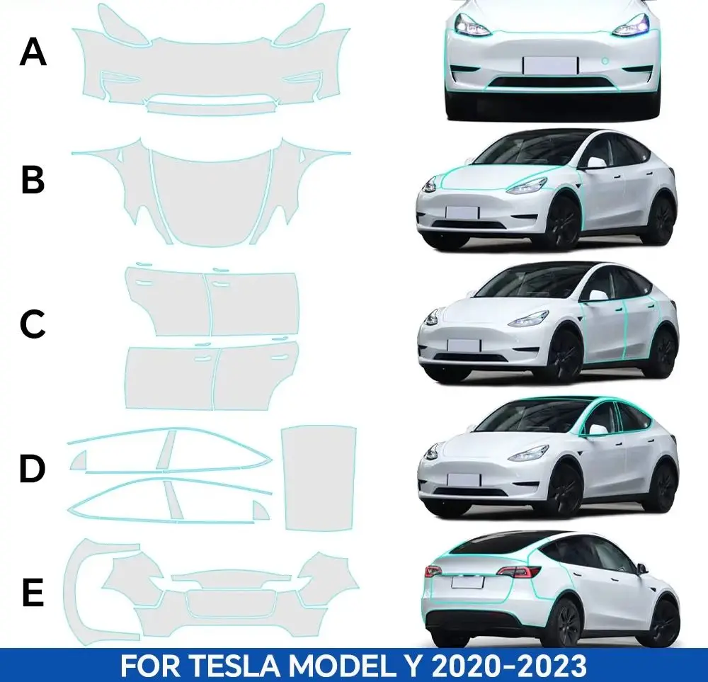 

8,5 мил, устойчивая к царапинам защитная пленка из ТПУ, невидимая, предварительно вырезанная, PPF, подходит для Tesla Model Y 2020-2024, прозрачный бюстгальтер