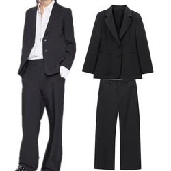 Maxdutti 2024 Autumn Minimalist Women's Black Suit  Straight Set Tube Loose Blazers Suit Pants Trousers Women