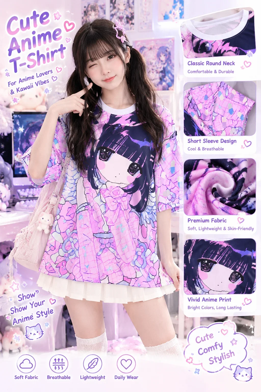 CuteAngel Girl Printed T-shirt Unisex Plus Size Short Sleeved Sweet and Cool Harajuku Street Style Soft and Breathable Casualtop