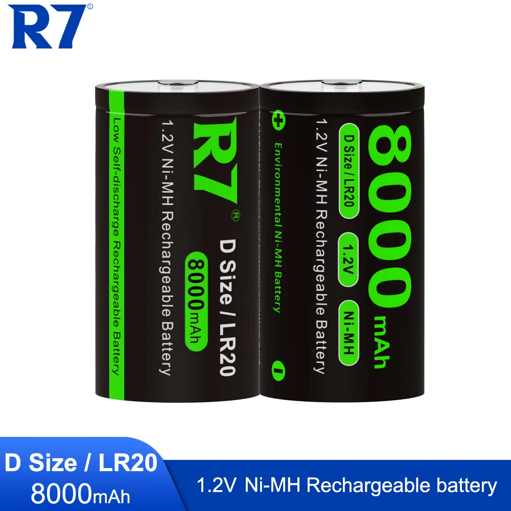 

R7 Brand 8000mAh NI-MH D size Rechargeable battery Nl-MH 1.2V D type cell batteries LR20 battery for Gasstove water heater