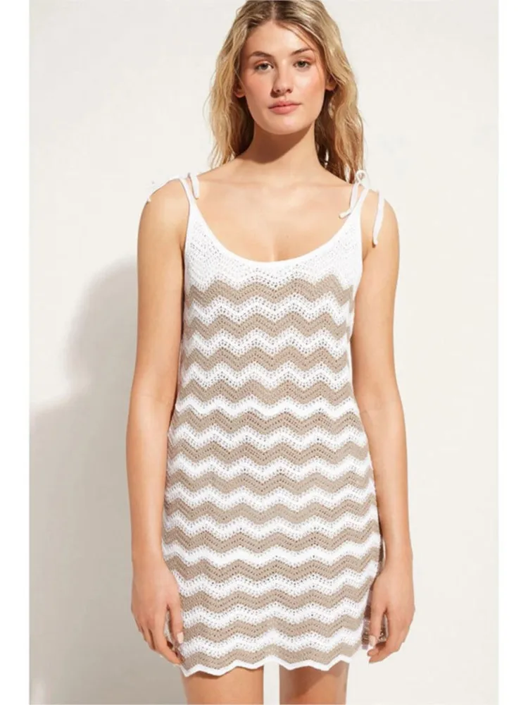 

Сексуальное женское вязаное пляжное платье с вырезами в виде морских звезд, без рукавов, накидка для бикини, праздничное платье, летняя пляжная одежда 2026