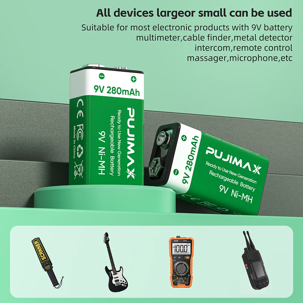 Akumulator PUJIMAX 9V 280mAh 6F22 NI-MH do helikopterów RC, multimetrów, gitar, mikrofonów, czujników dymu — zdjęcie produktu 2
