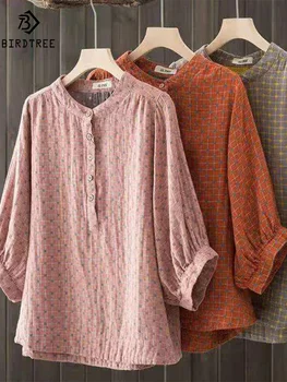 Nuova primavera filato di cotone camicia retrò donna colletto alla coreana camicetta stampata ragazza mezza manica moda Casual Top 2024 estate T453121QM