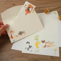 9pcs/set Kawaii Cats Envelopes with Letter Pads Cartoon Letter Writing Paper Wedding Invitation Card Cover Korean Stationery