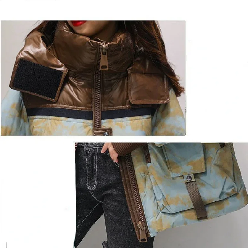 Jaqueta feminina solta com capuz, parkas quentes, casacos de inverno, moda coreana, nova