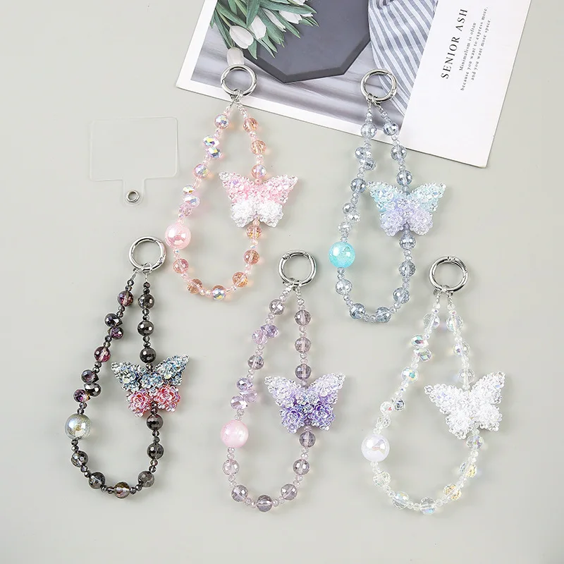 

Light Luxury Butterfly Beaded Mobile Phone Pendant, Short Bag Pendant, Key Pendant.