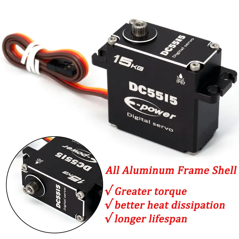 DC5515 15 кг Waterpoof Servo 180 ° /270 ° 360 °   Полностью алюминиевый корпус, шестерня из нержавеющей стали с высоким крутящим моментом для 1/6 1/8 1/10 1/12 RC Car DIY
