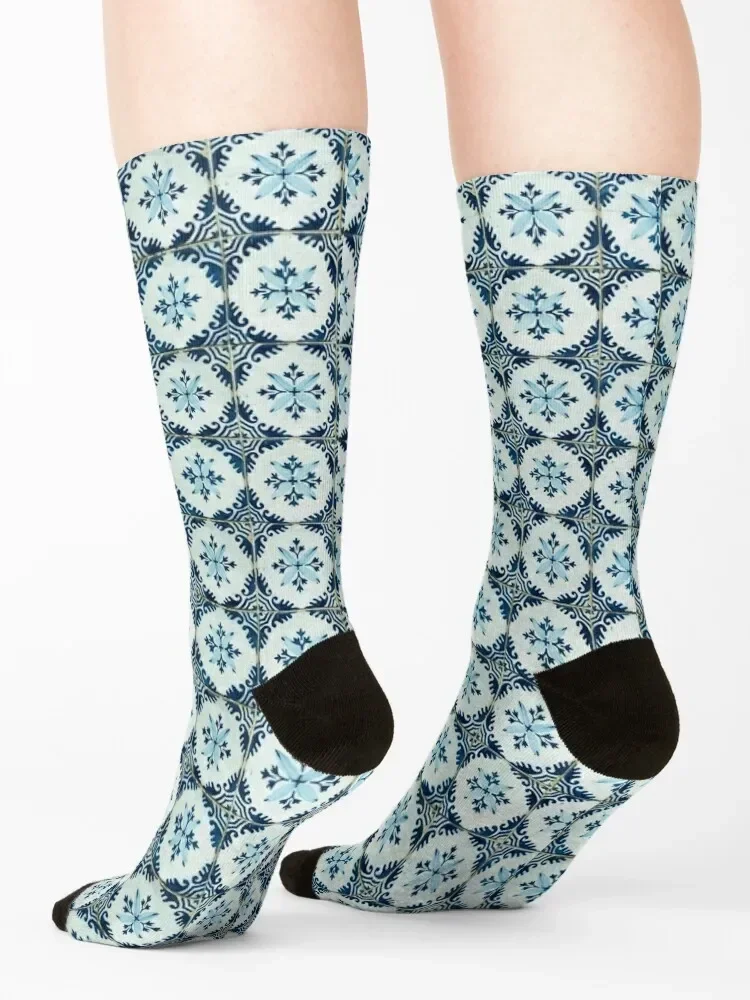 Vintage Portuguese Tiles Socks anti-slip new year Stockings man moving stockings Men Socks Women's