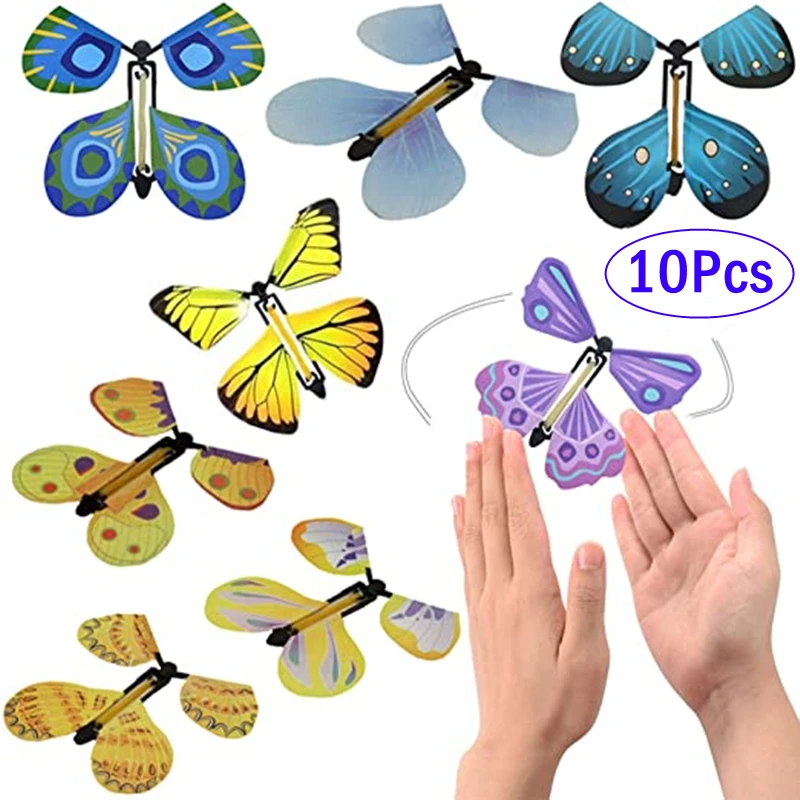 1-10Pcs Magie Wind Up Fliegen Schmetterling in Die Buch Rubber Band Powered Magie Fairy Fliegen Spielzeug Große surpris Geschenk Party Favor