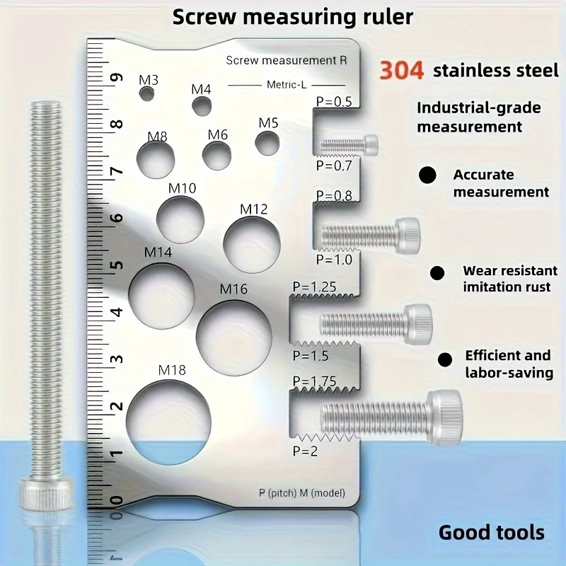 Thread Checker Screw Measurement Ruler Stainless Steel Caliper Metric Gauge Tool For Measuring Screw Pitch Bit Bolt Nut Screw