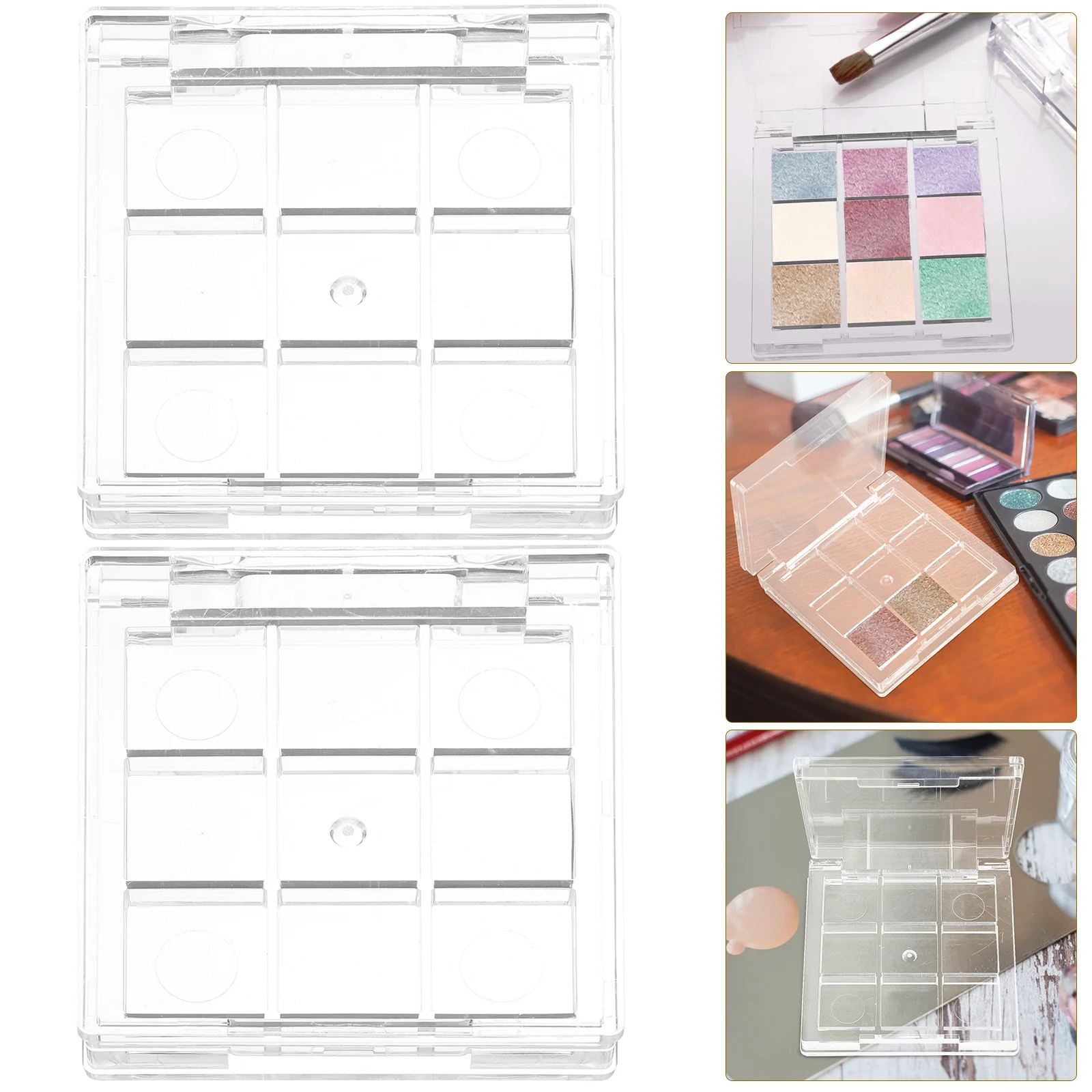 

2Pcs Eyeshadow Box Durable Transparent Refillable Containers for Travel Storage Makeup Pallet Organizer