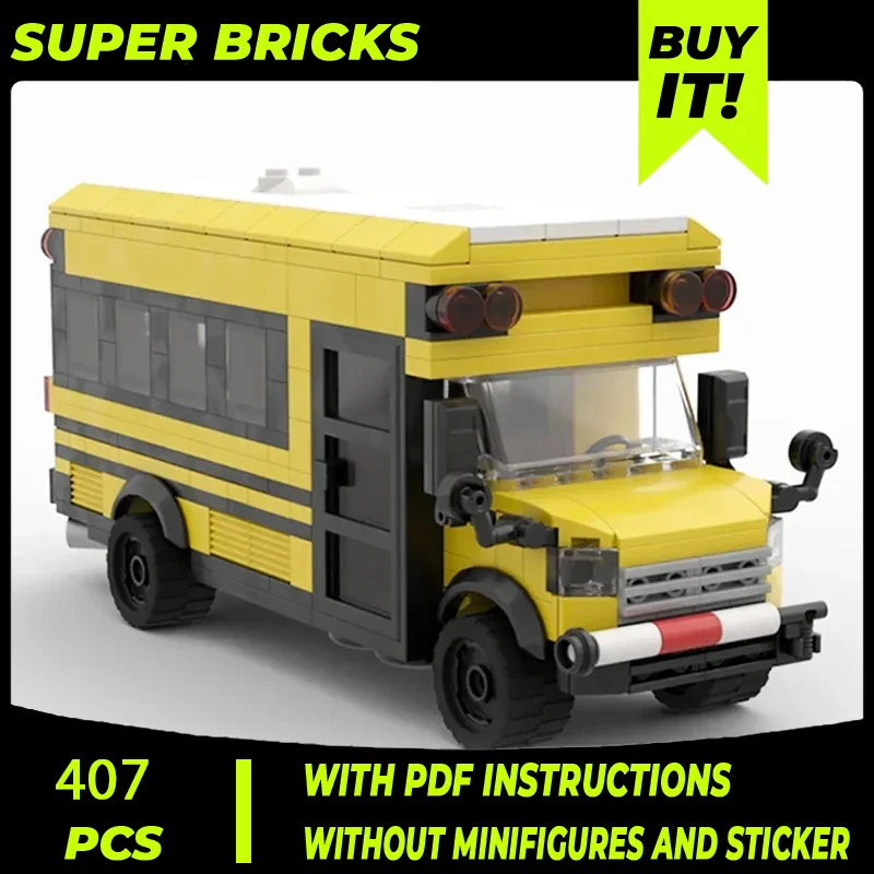 Cidade Veículo Modelo Building Blocks, MOC Bricks, América Short School Bus, Tecnologia Modular, Brinquedos de Natal, DIY Conjuntos, Montagem, Presentes