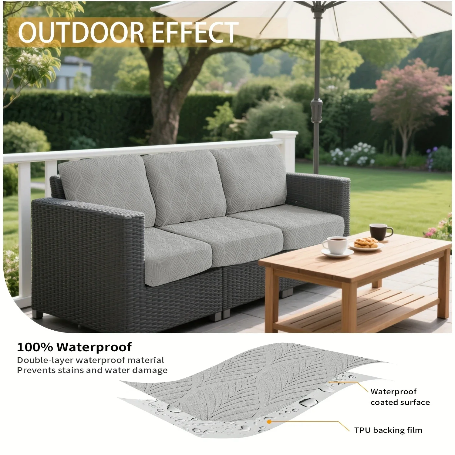 6PCS Waterproof Leaf Jacquard Sofa Cushion Cover Dustproof Sofa Cover Elastic Universal Four Seasons Case Living Room Outdoor