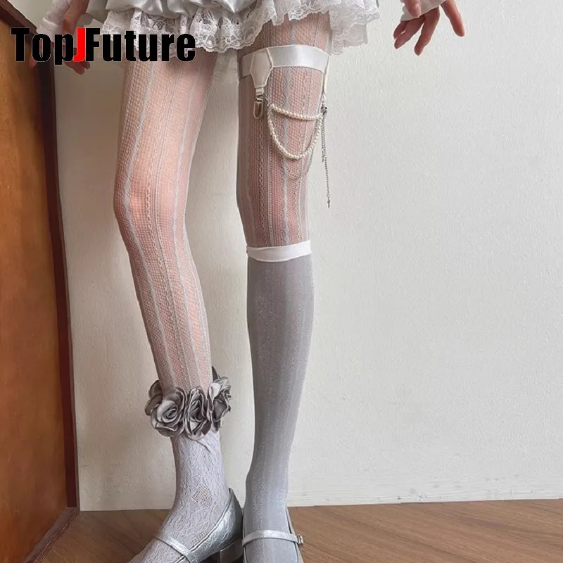 Y2K Spicy Girl Gothic Lolita Mix and Match Tights Pantyhose JK Lace Mid Tube Socks Leg Ring Gothic Subculture Women Stockings image 3