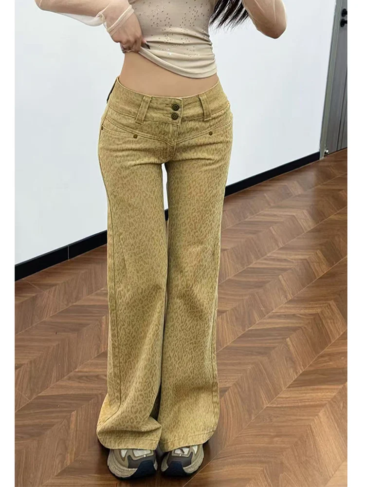 

Джинсы с низкой талией, расклешенные, с леопардовым принтом, прямого кроя, повседневные, женские, модные, Cve Song Rou Mea Hot Pants