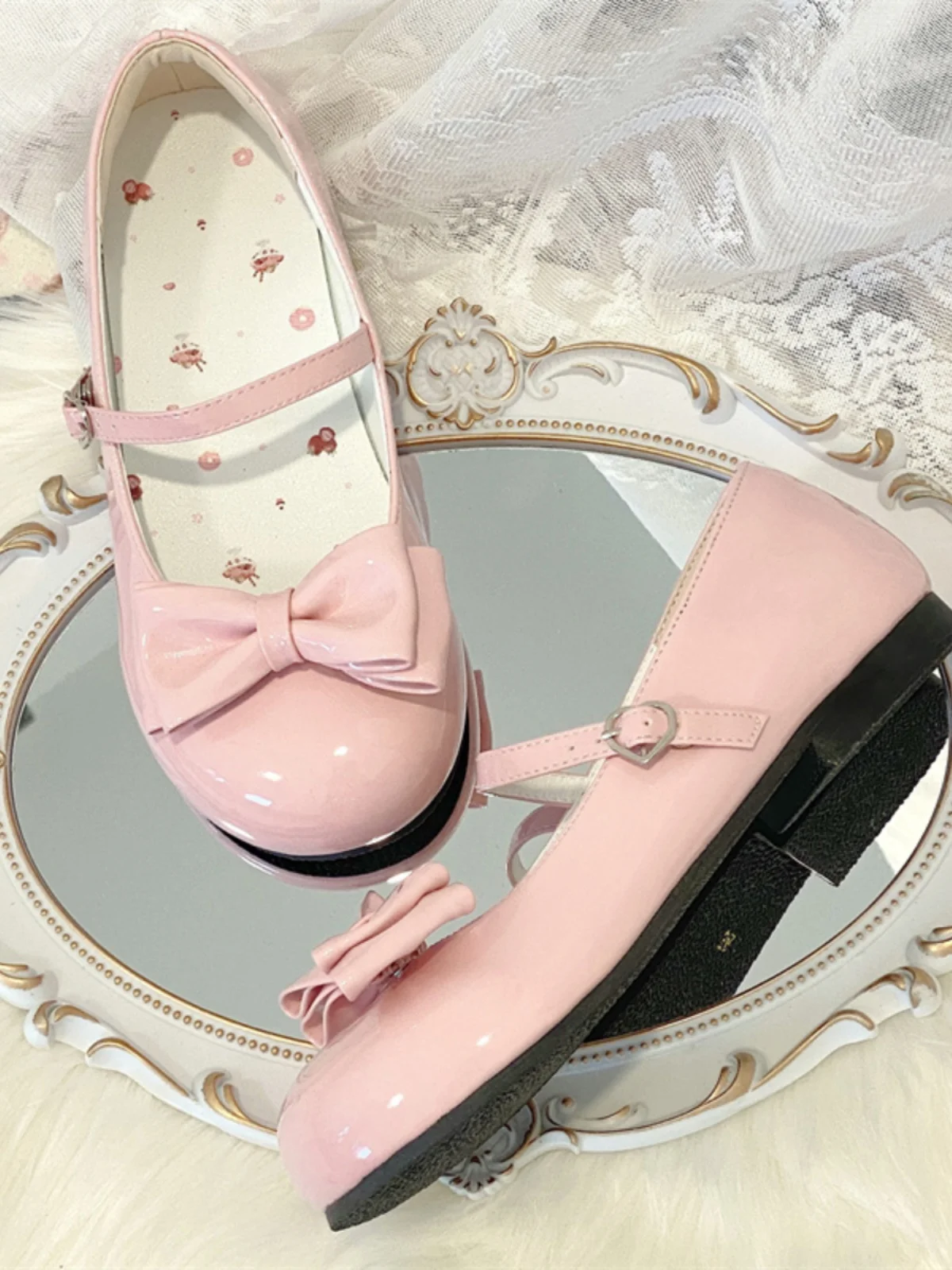 Harajuku Japanese Lovely Bow Tie Lolita Sweet Bowknow Mary Jane  Low Heel Round Toe Lo Shoe Girl Students Shoes Soft Girl Pump