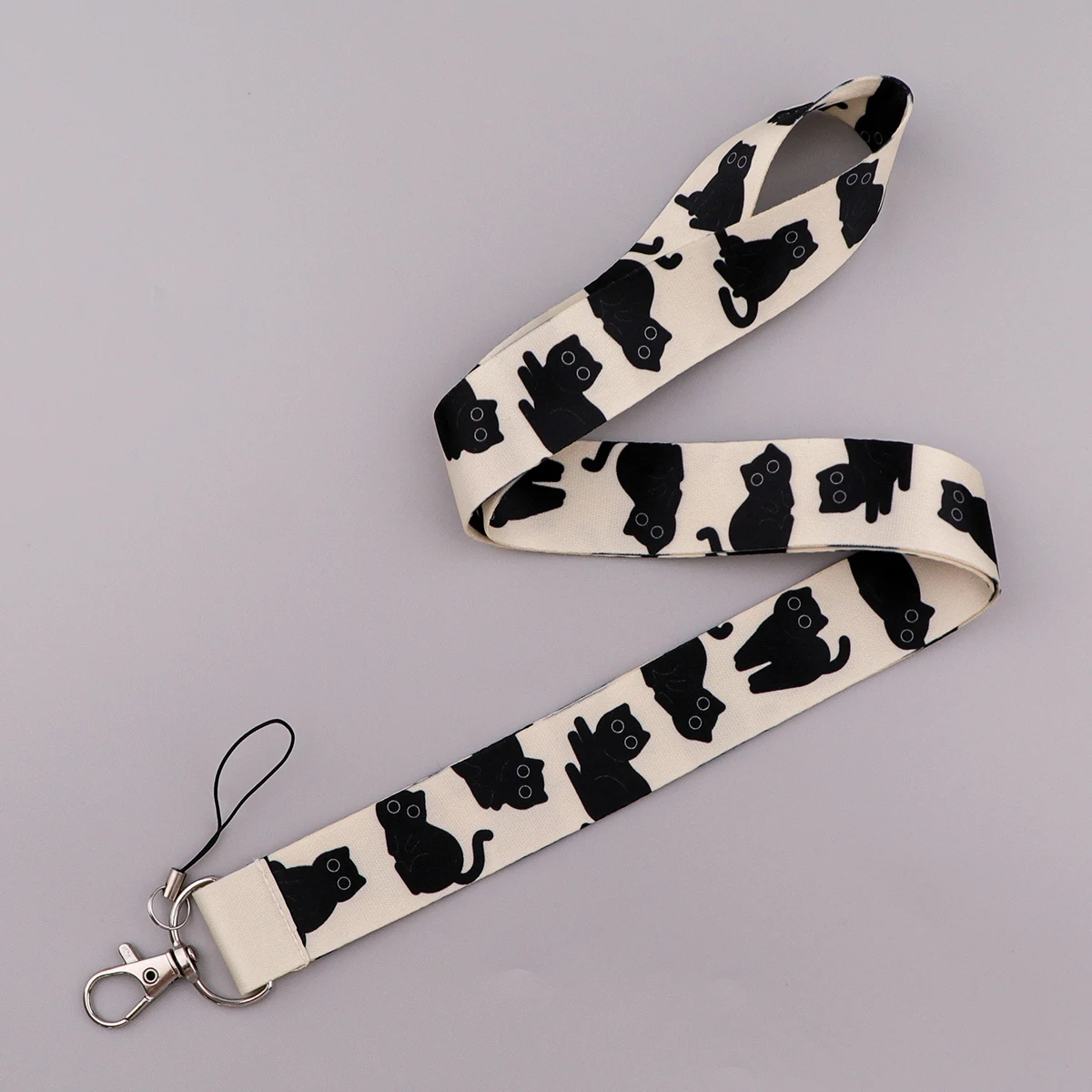 Dragon Black Kitten Pattern Neck Strap Lanyard Key Chain ID Card Cell Phone Strap USB Badge Holder Rope Decorations