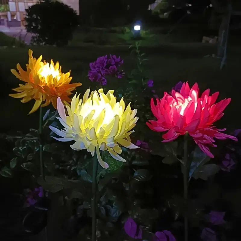 Solar Garden Lights Solar Flowers Lights Solar Powered Chrysanthemum LED Lawn Light Outdoor Garden Decor Perfect for Yard Fence