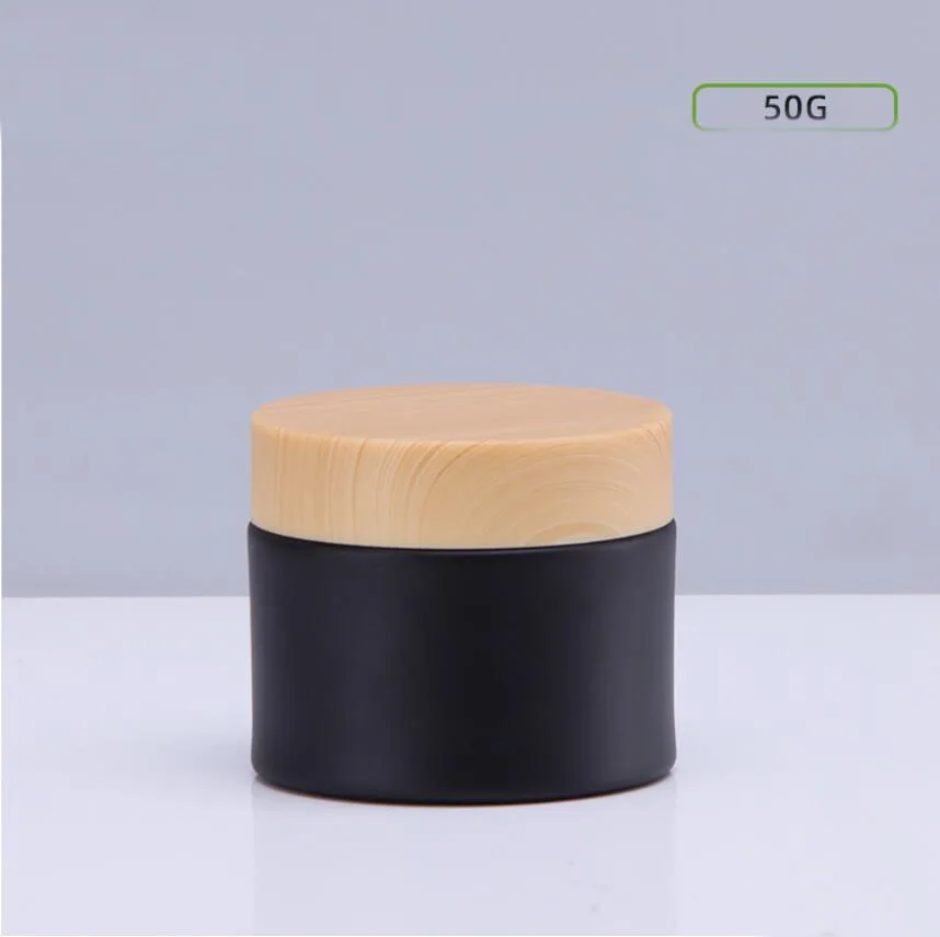 50G black glass bottle jar pot tin wooden shape lid  night cream/essence/moisturizer/gel wax body scrub cosmetic packing