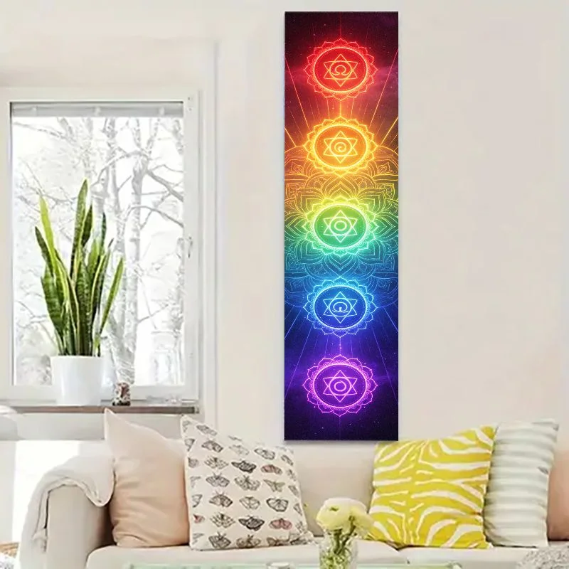 VIKAMA Chakra Tapestry – 7 Healing Energy Symbols, Neon Yoga Wall Art for Bedroom Decor