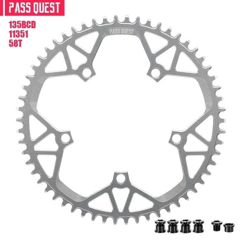 PASS QUEST 135BCD Five-Claw Chain Wheel For CAMPAGNOLO Chainring Road Bike Sprocket 40 42 44 46 48 50 52 54 46 58T Silver