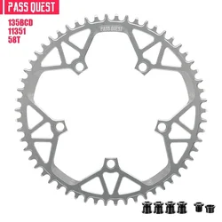 PASS QUEST 135BCD Five-Claw Chain Wheel For CAMPAGNOLO Chainring Road Bike Sprocket 40 42 44 46 48 50 52 54 46 58T Silver