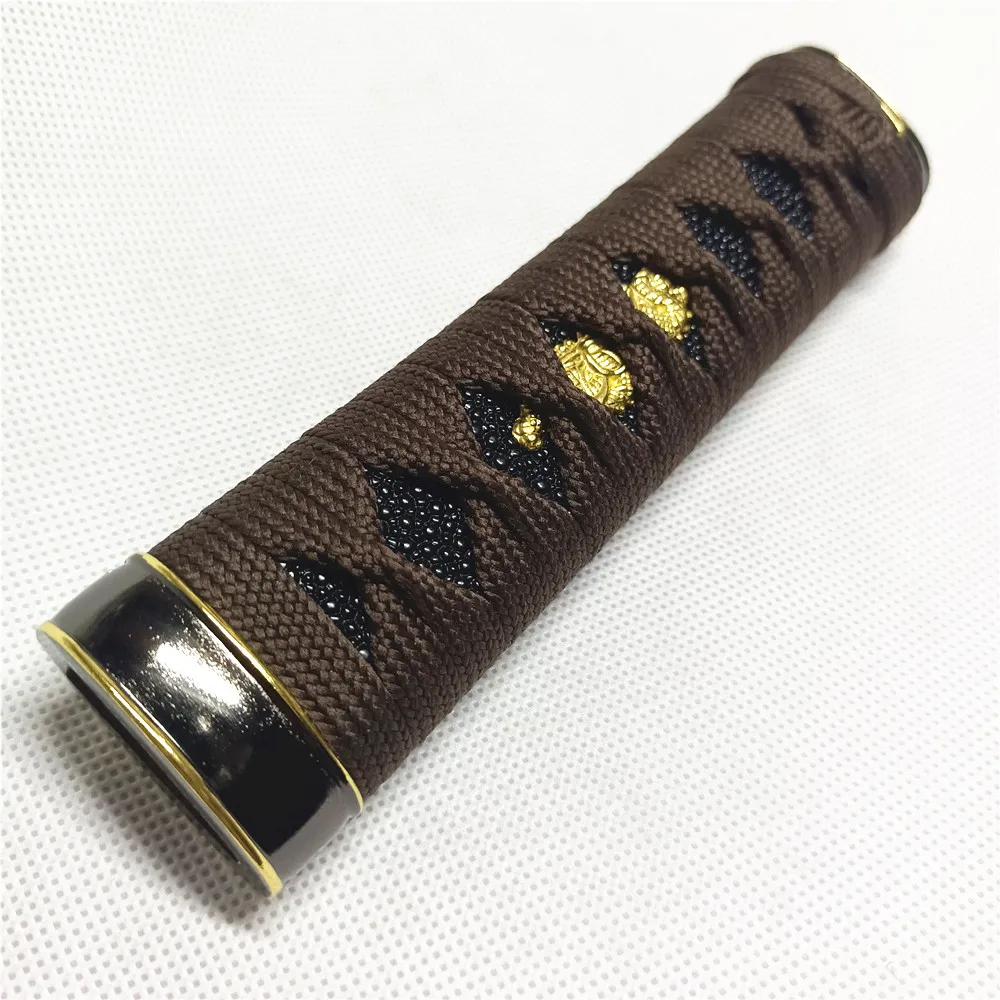 15cm brown silk cord Black Imitated Rayskin Tsuka Wakizashi Handle Fittings For Japanese Sword Katana Fittings