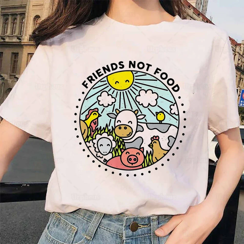Animals Are Friends Not Food Vegan Shirt Harajuku Style Cute Animal Cow Sheep Kawaii Tshirt Vegetarian Gift Cotton Tees