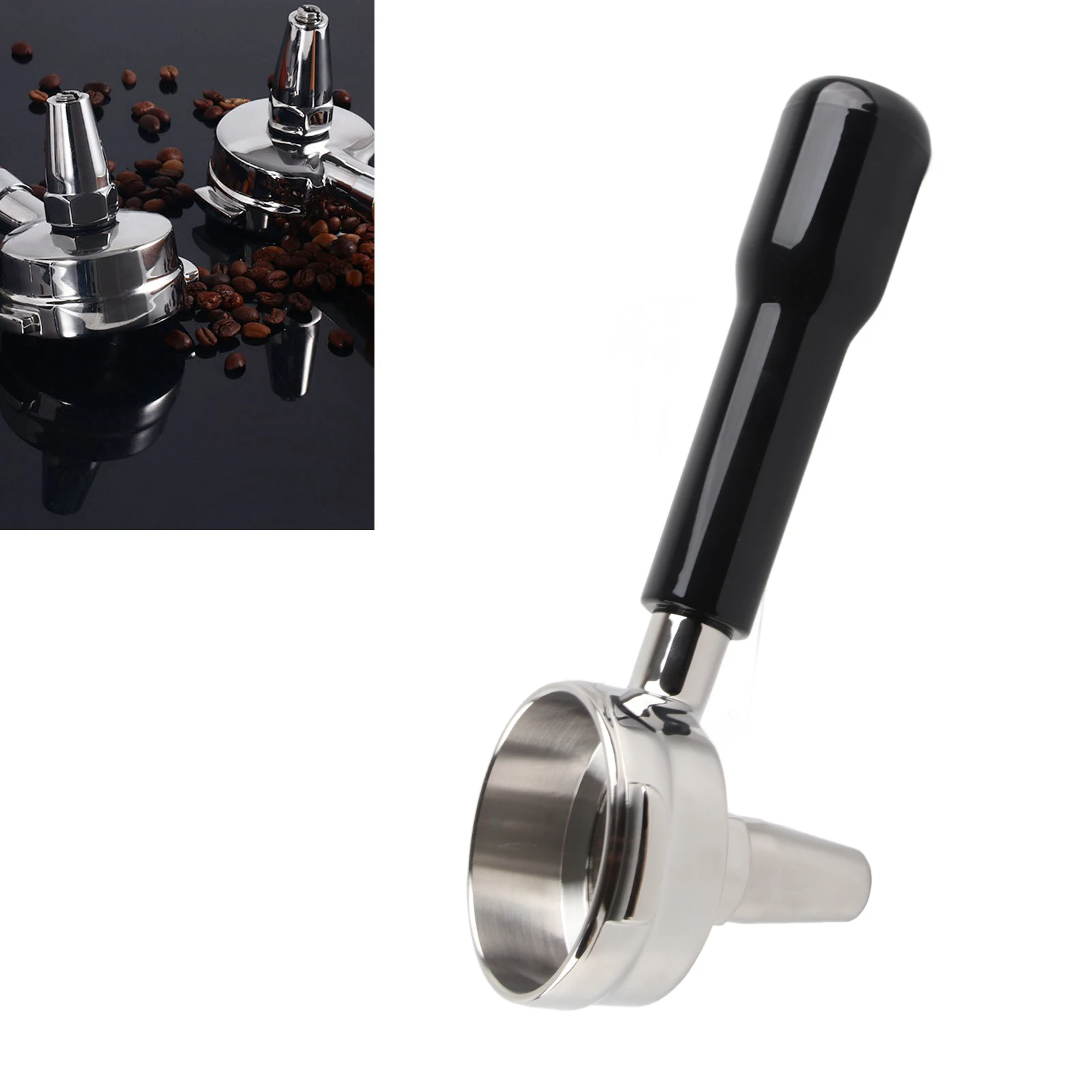 

58mm Coffee Portafilter Single Spout Fine Mesh Stainless Steel Comfortable Grip Detachable Coffee Machine Accessory Black