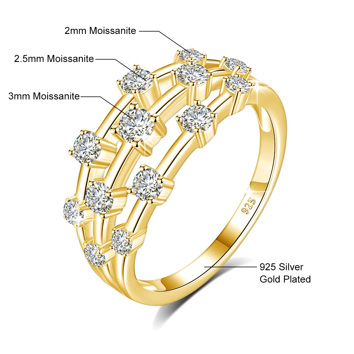 Luxuriöser Moissanit-Ring für Damen mit GRA-Zertifikat, Trendschmuck, besteht den Diamanttest, Hochzeits- und Versprechungsringe, Geschenk, hohe Qualität – Detail 1