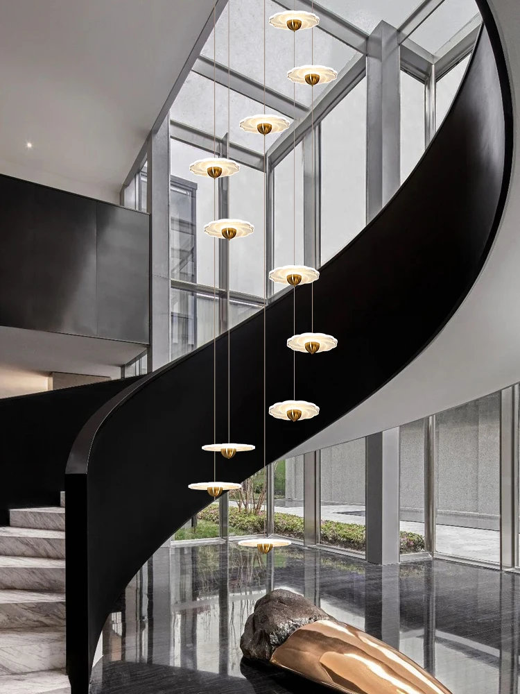 Staircase chandelier, duplex building, villa, loft, modern, simple, light luxury, courtyard, long shopping mall