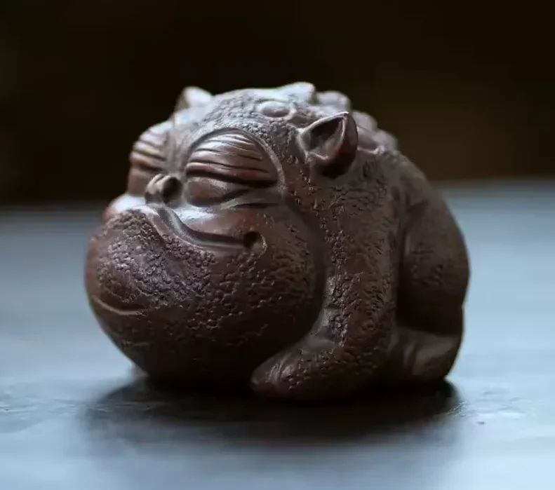 Yixing Raw Ore Purple Sand Tea Pet Three Foot Golden Toad Sculpture Small Ornaments Chinese Tea Table Decoration Tea Accessories