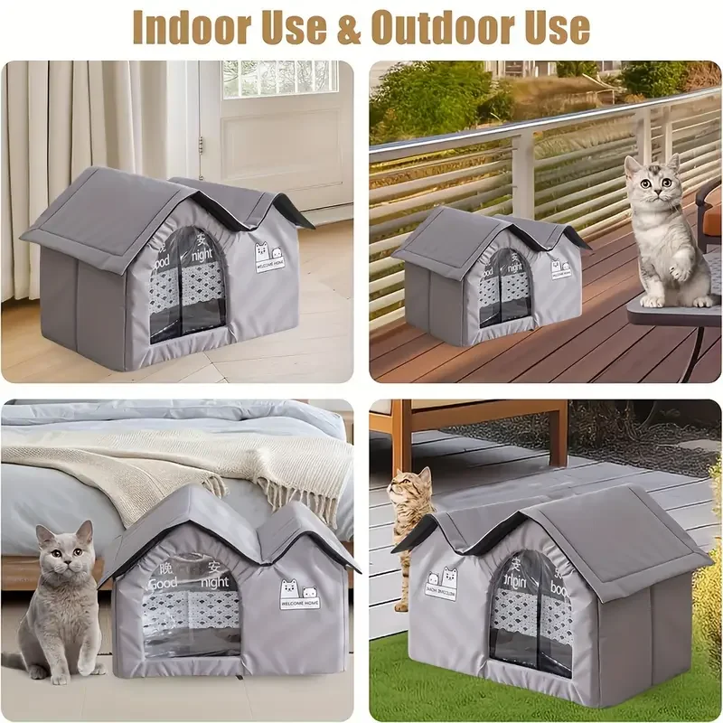 Removable Soft Cozy Weatherproof Cat House with door Safe Outdoor Shelter for Feral Cats Under 11.02LB