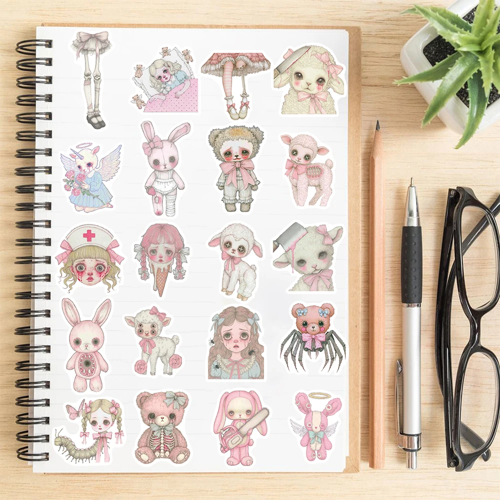 50PCS Pink Creepy Stickers For Notebook Waterproof Bicycle Motorcycle Water  Luggage PVC Classic Decal Laptop Sticker