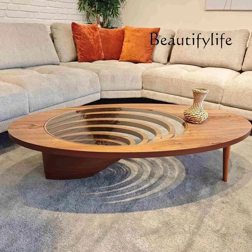 

Nordic light luxury solid wood coffee table North American black walnut oval tea table Living room tea table