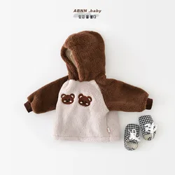 Sudadera con capucha gruesa de terciopelo para bebé, sudaderas con capucha cálidas para recién nacido, Tops de lana para niño y niña, novedad de invierno 2023