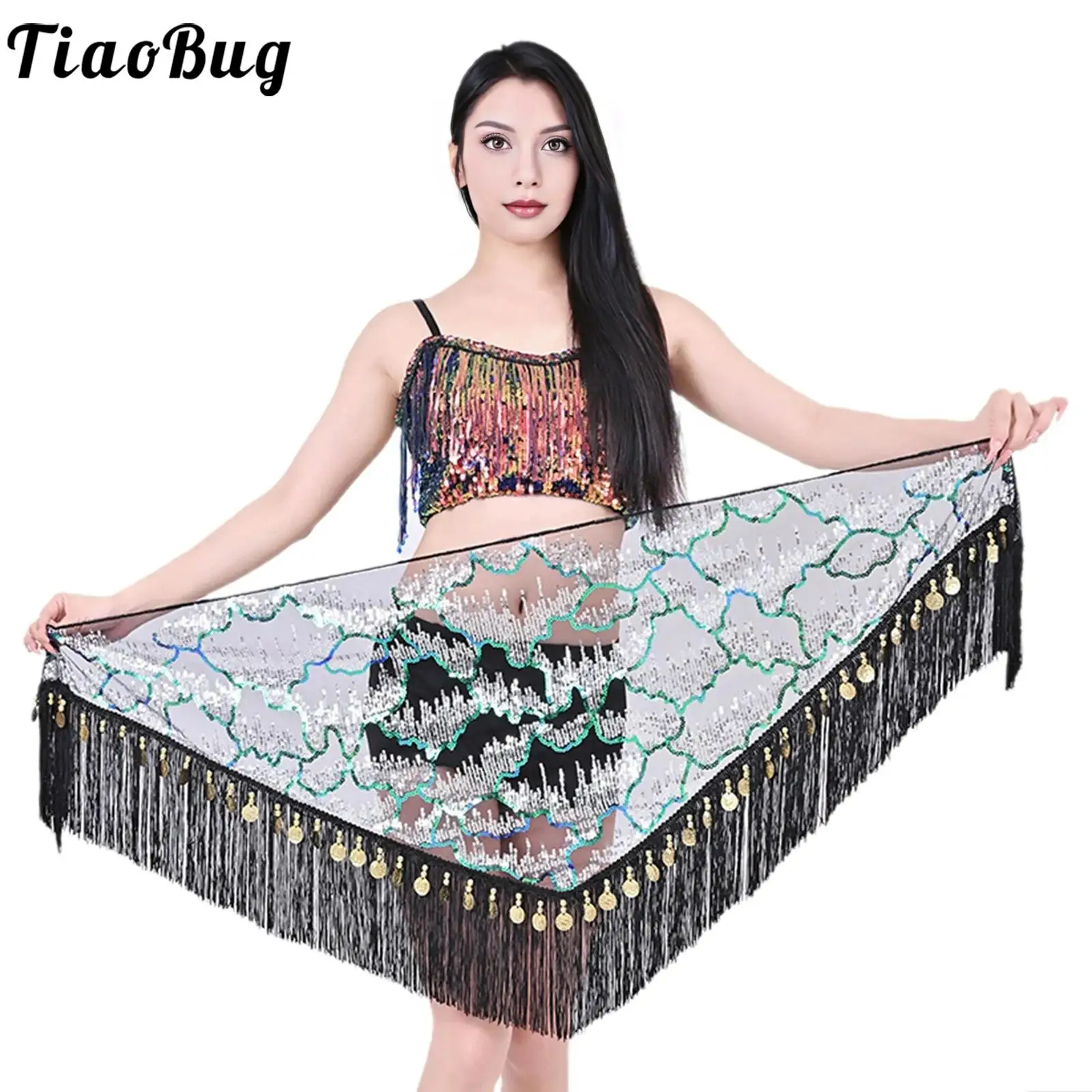 

Women Triangle Waist Chain Hip Wrap Skirts Sparkling Sequins Belly Latin Tango Ballroom Dance Performance Hip Scarf Skirts