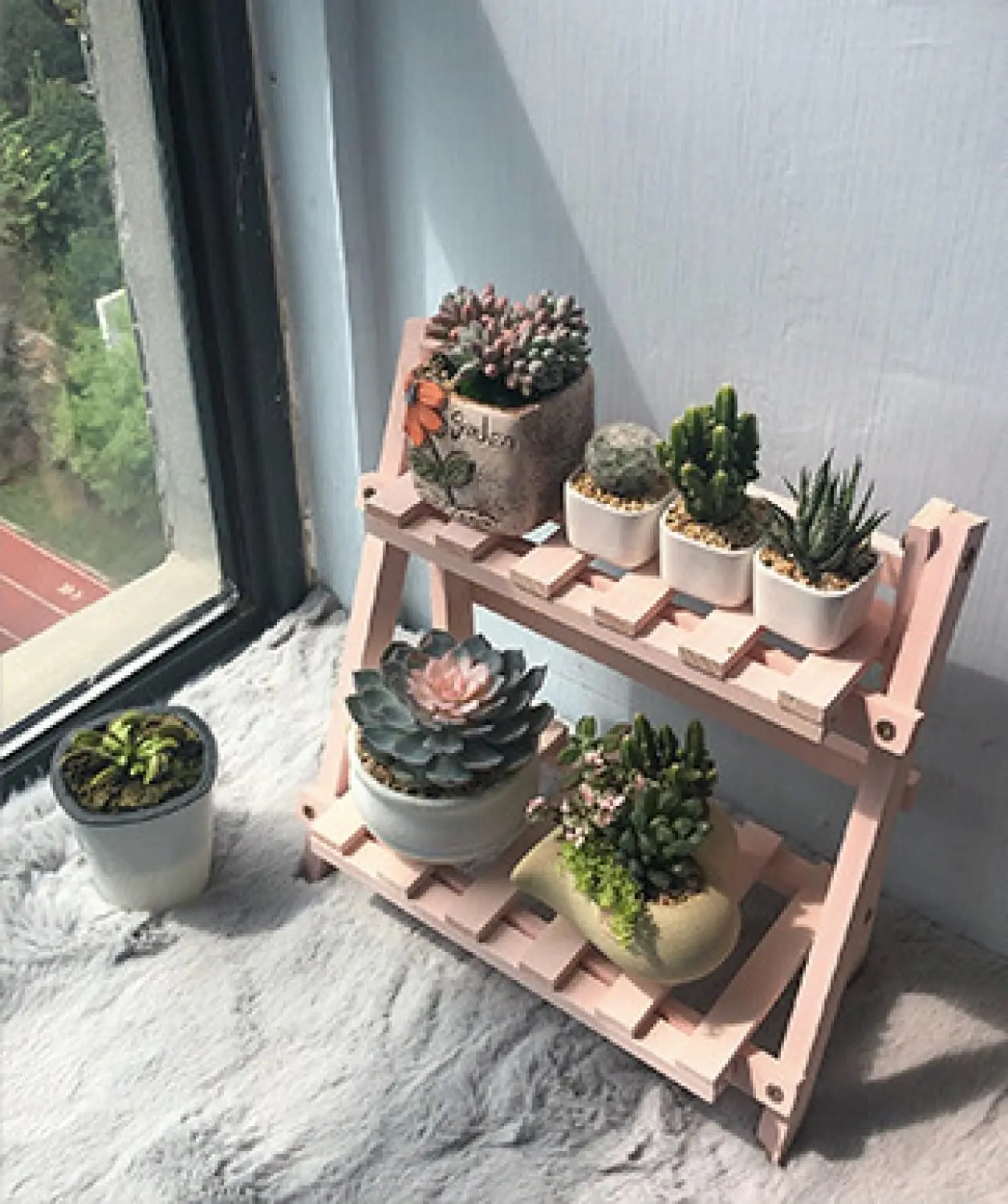 2 Tiers Plant Stand Bamboo Indoor Tabletop Bamboo Succulent for Window Sill Plant Shelf Rack Flower Pot Holder image 5