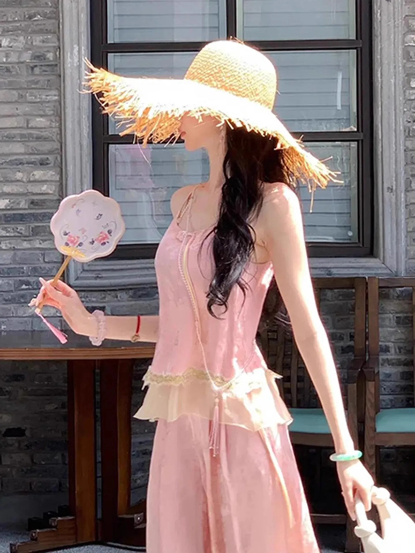 Summer Faion Hochwertiges zweiteiliges Set in Ele Pink, neuer chinesischer Sle Godd Look Rich Miss Matched-Anzug für Damen