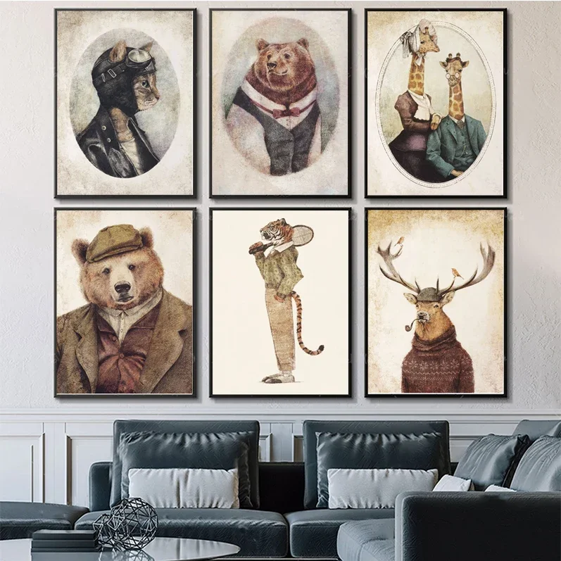 

Vintage Animal Sketch Poster Self-adhesive Art Poster Whitepaper Prints Posters Artwork Aesthetic Art Wall Painting