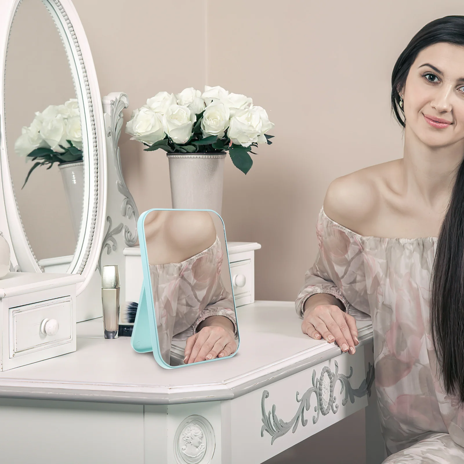 

Portable Desktop Makeup Mirror Folding Lightweight Design for Home Travel Use Compact Table Mirror for Women Artists