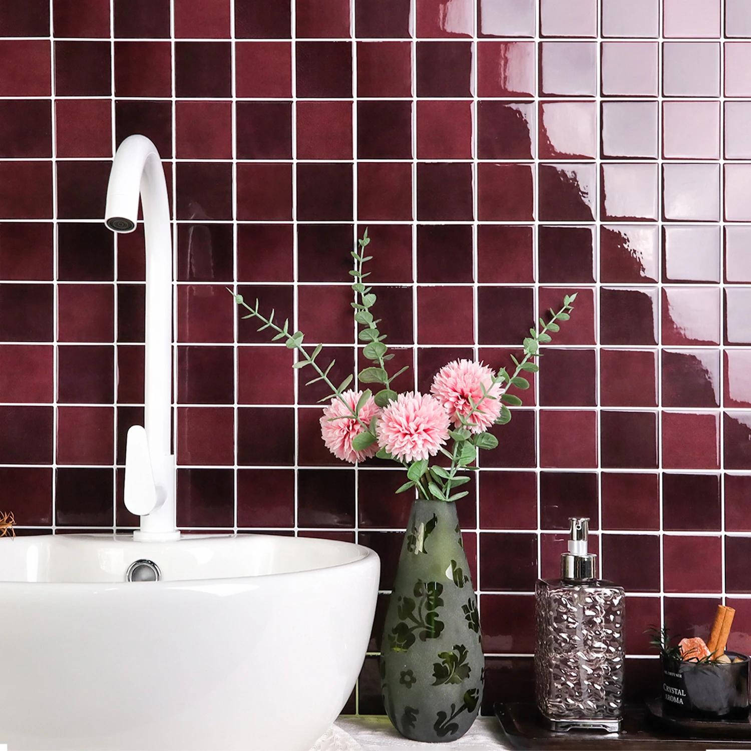 10pcs 3D Square Wall Tiles Self Adhesive Wall Sticker Kitchen Backsplash Waterproof Vinyl Wallpaper for Home Decoration