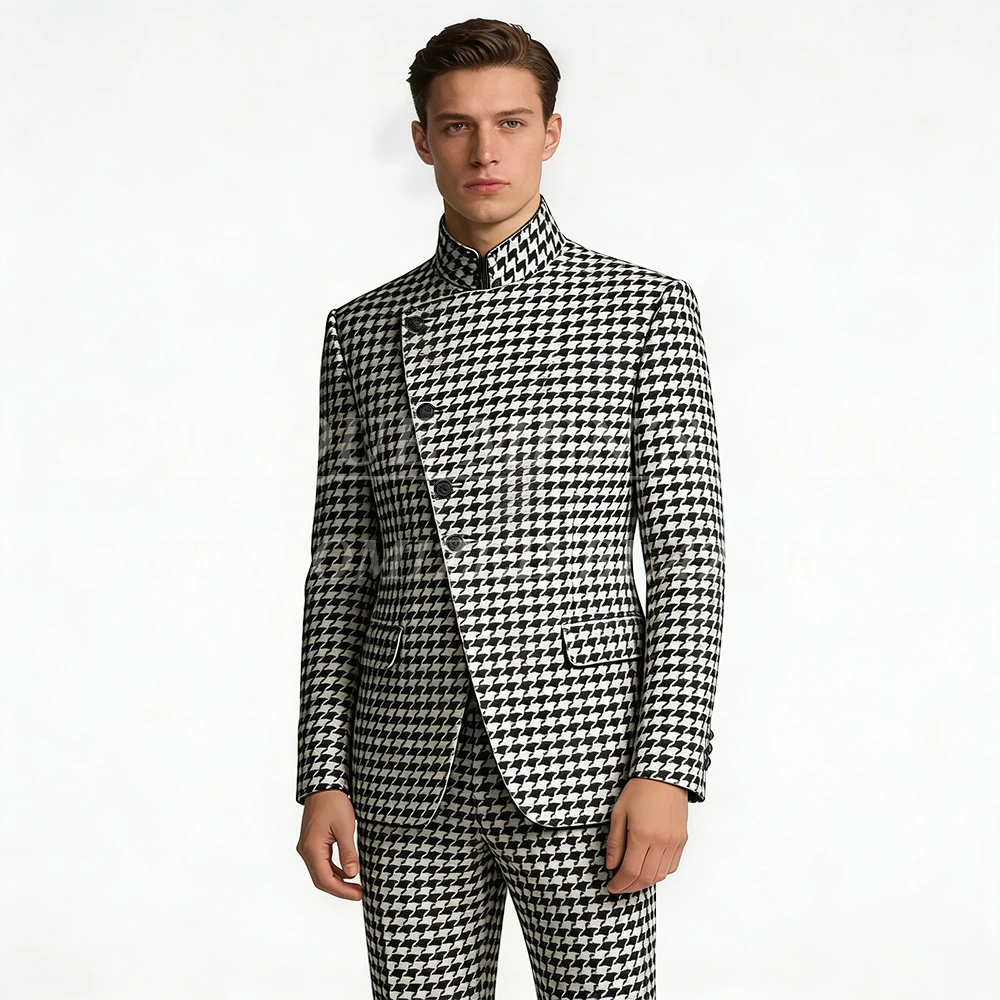 Mode Herenpakken Mannelijke Kleding Elegante Single Breasted Stand Lapel Slim 2-delige jas Broek Volledige sets Kostuum Homme